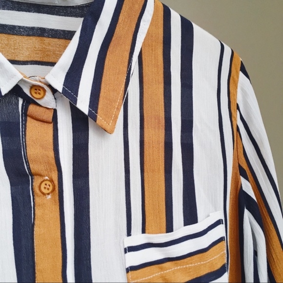 NWT mustard yellow stripe button  shirt - Picture 2 of 7